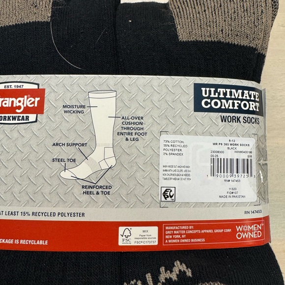 Wrangler 6 Pack Crew Ultimate Comfort Mens Size 6-12 Work Socks - Picture 4 of 5